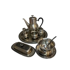 Oneida 18/8 Stainless Japan Tea Pot Sugar Creamer Sauce Bowl Salt Pepper Shaker